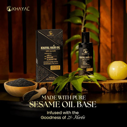 Khayal Hair Oil with Pure Sesame Oil Base | For Hair Strength & Scalp Health | 100% Organic | Crafted by Taila Paka Vidhi - Khayal Health